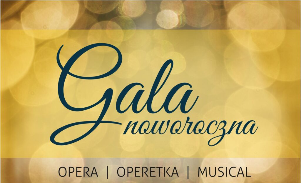 Na złotym tle napisane elegancką czcionką nazwa imprezy i repertuar