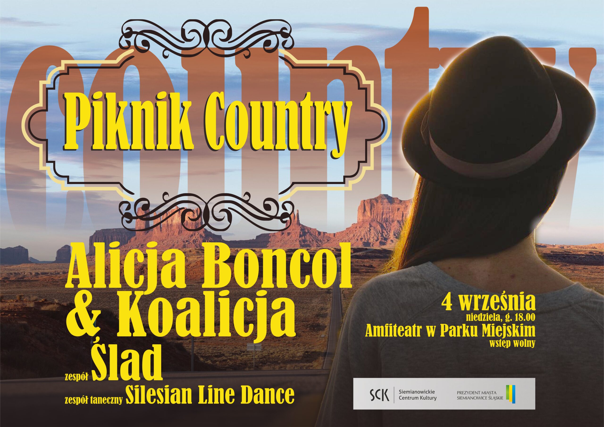 plakat zapraszający do amfiteatru na Piknik Country