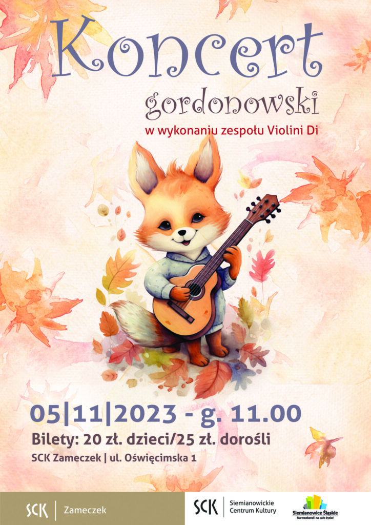 plakat wydarzenia z ilustracją liska grającego na gitarze